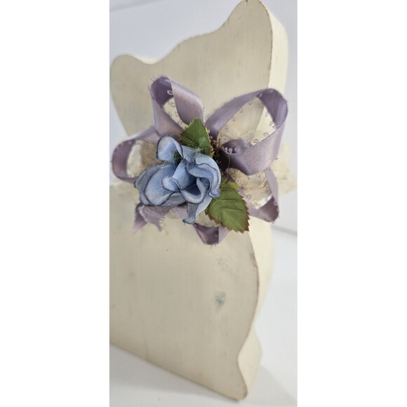 Vtg Wood Primitive Country Kitty Cat Floral Bow Farmhouse Shabby Chic Cottage - Picture 10 of 12